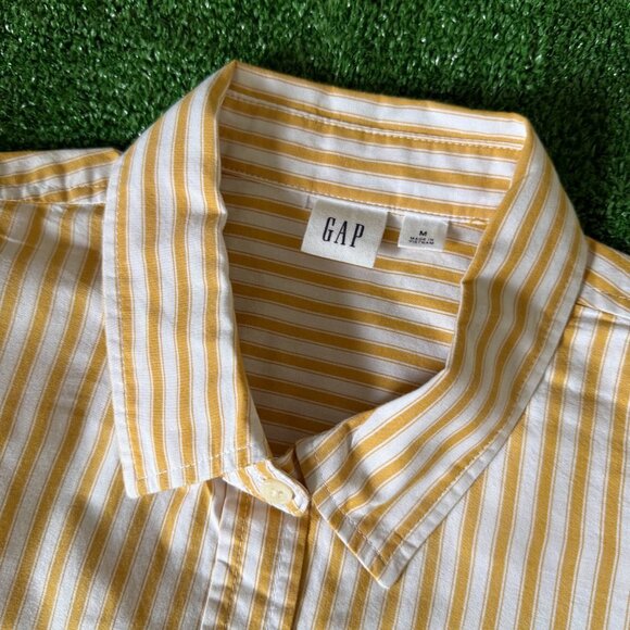 GAP Women's Relaxed Fit Button Up Long Sleeve Yellow Striped Casual Shirt Size M - Picture 7 of 11
